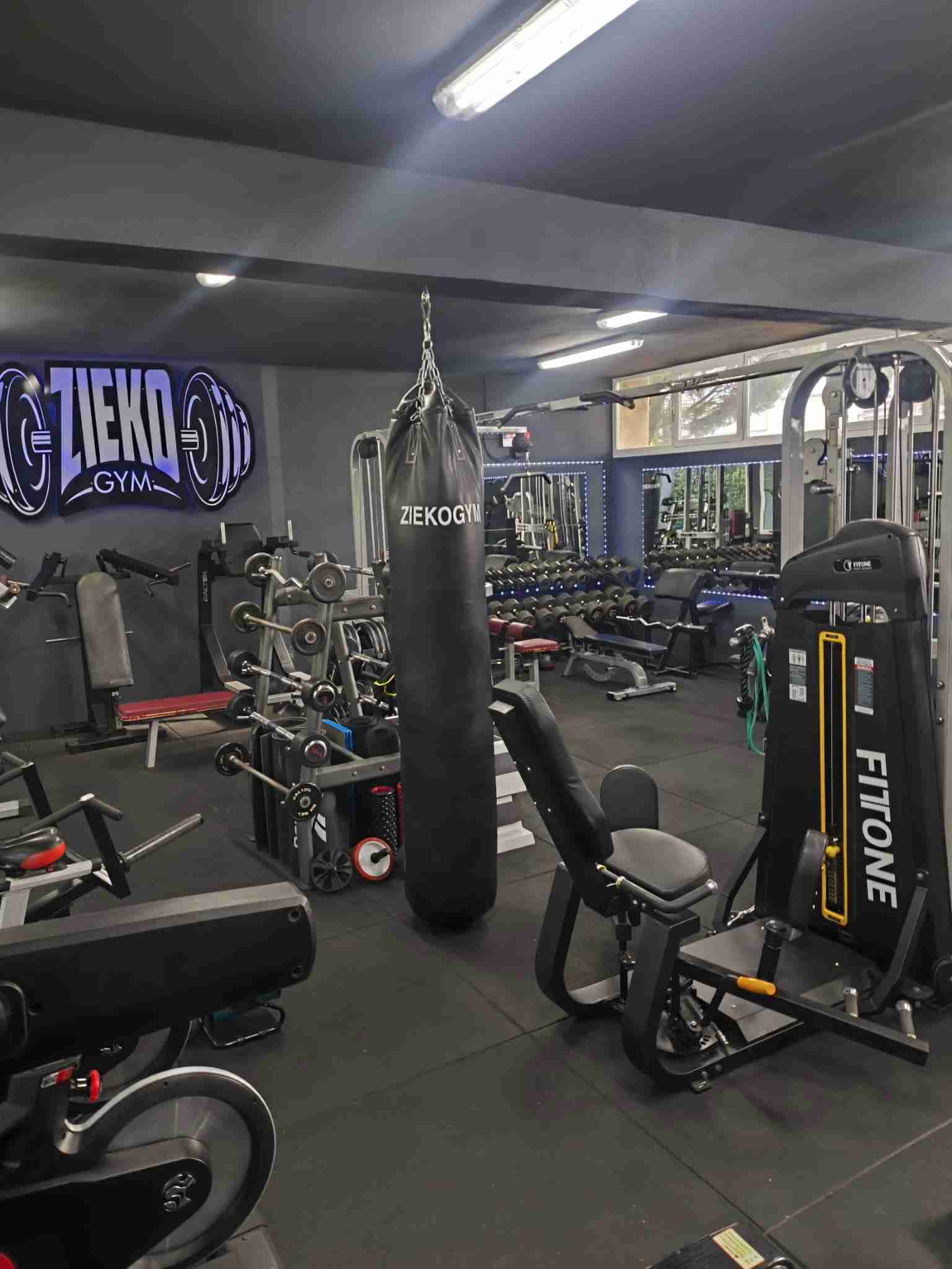 Sala de pesas con saco de boxeo